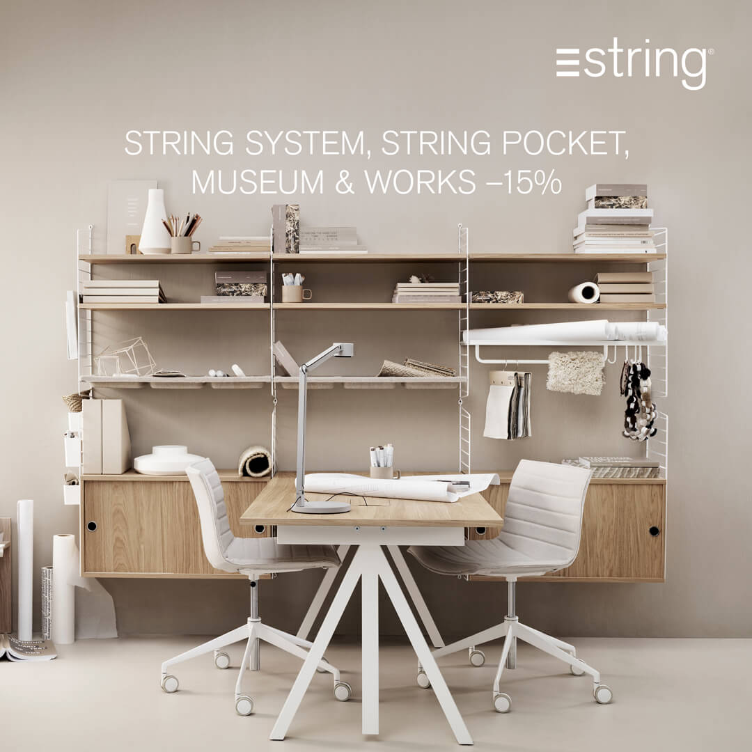 Mellan den 22 november och 2 december får du 15% rabatt på String System, String Pocket, Works, Museum och byråsystemet Relief.